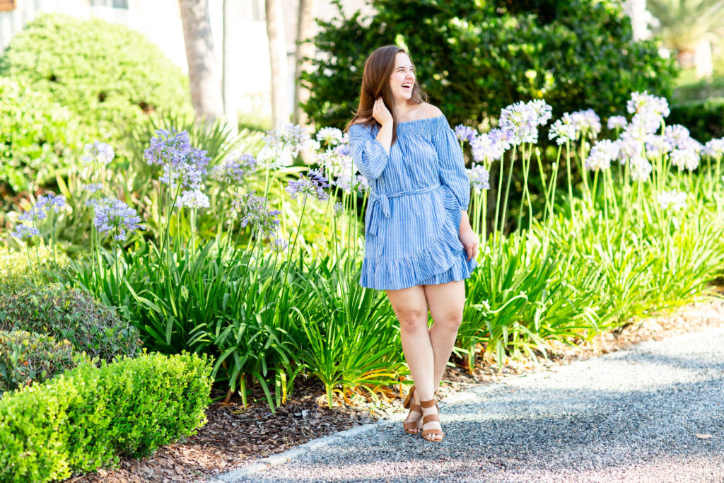 Brunette-Girl-Wearing-Tularosa-Maida-Ruffle-Mini-Wrap-Dress-With-Kelly-And-Katie-Brown-Block-Heel-Sandals