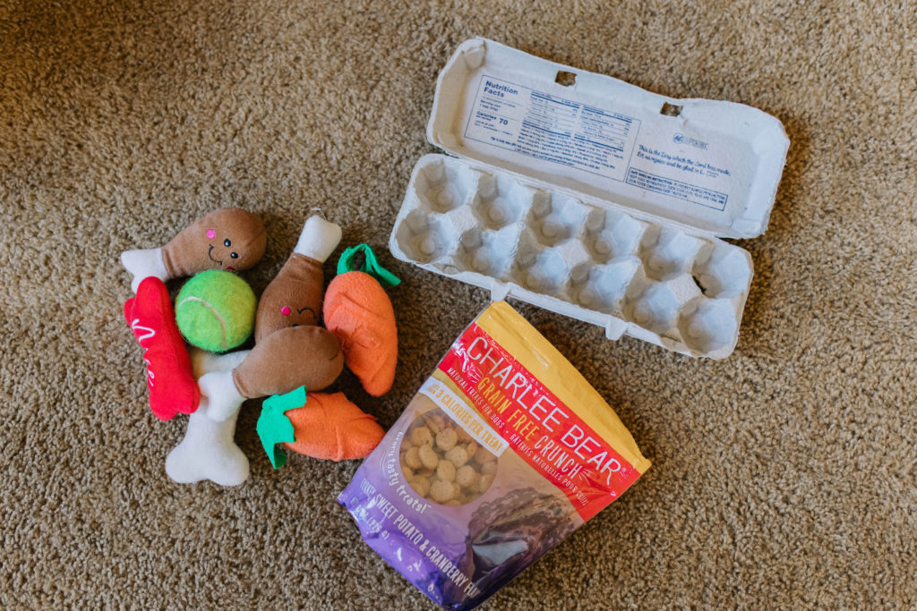 diy dog enrichment idea egg carton muffin tin dog brain game with charlee bear dog treats sparkles and sunshine blog