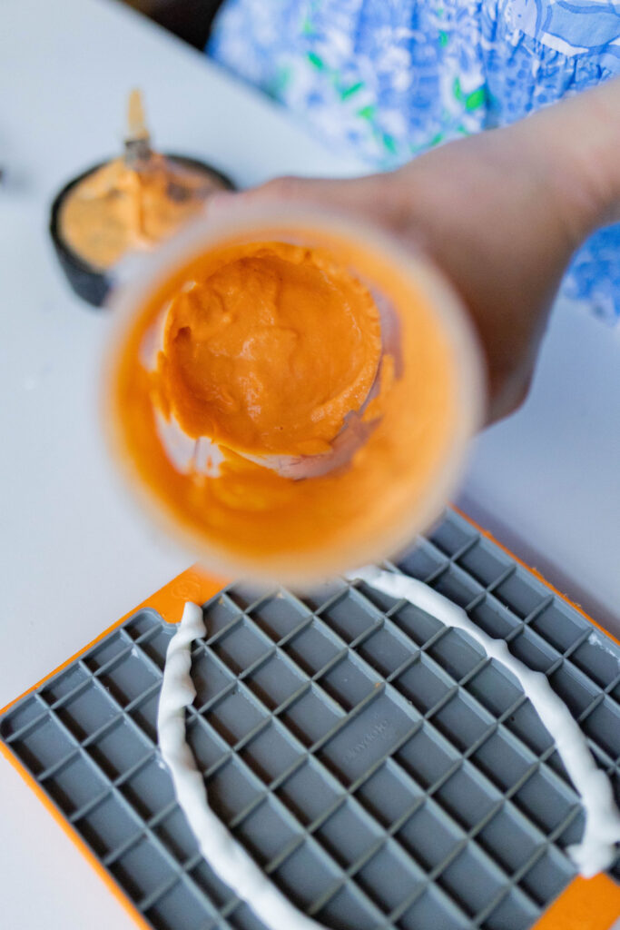 frozen pumpkin carrot yogurt Easter egg dog lick mat idea sparkles and sunshine blog