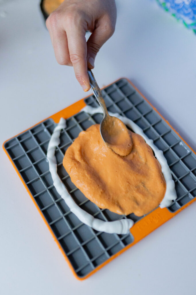 frozen pumpkin carrot yogurt Easter egg dog lick mat idea sparkles and sunshine blog