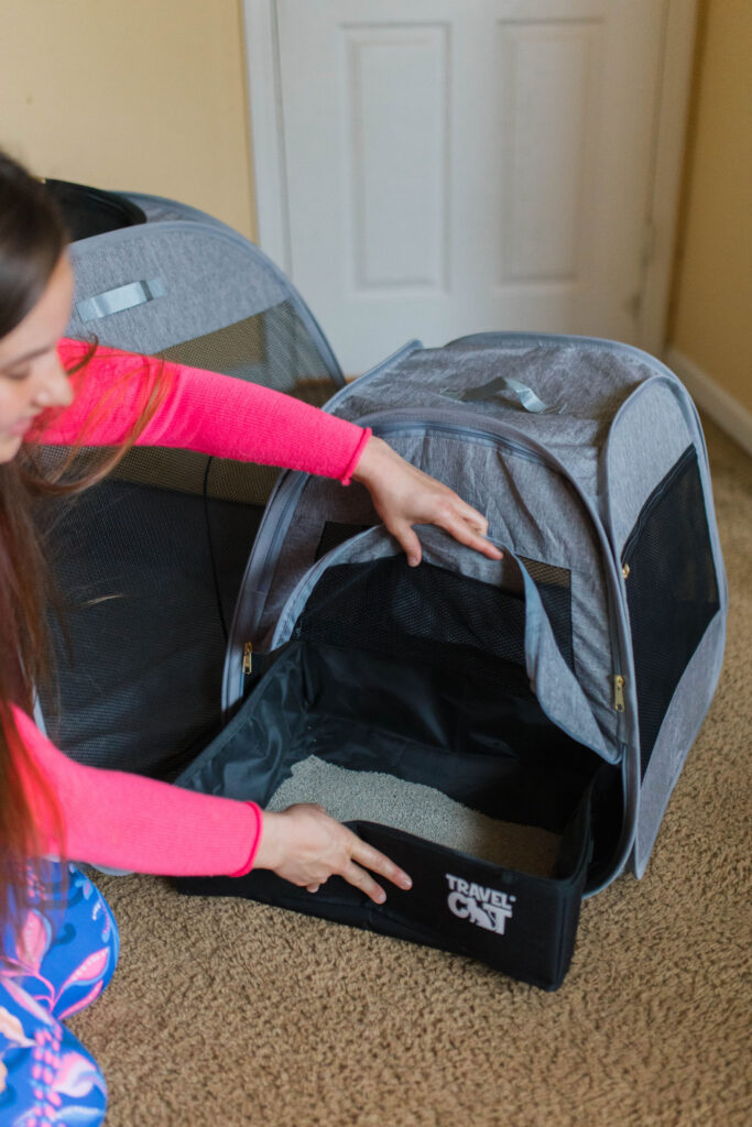 portable kitty litter box from travel cat sparkles and sunshine blog