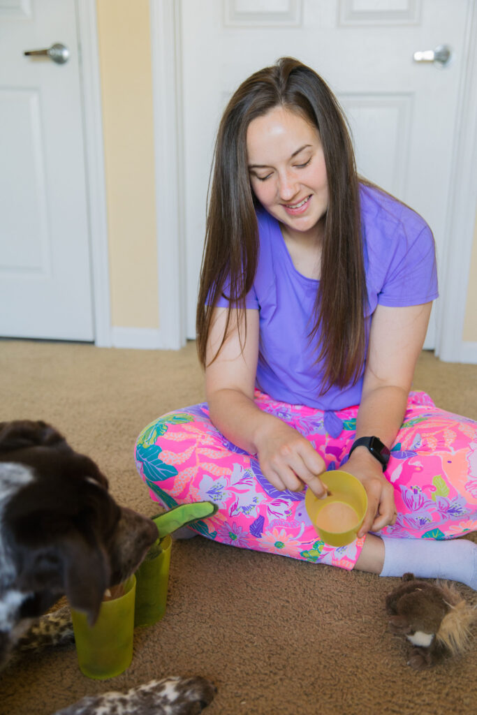 Stuff a cup dog enrichment nose work game for dogs Sparkles and Sunshine Blog