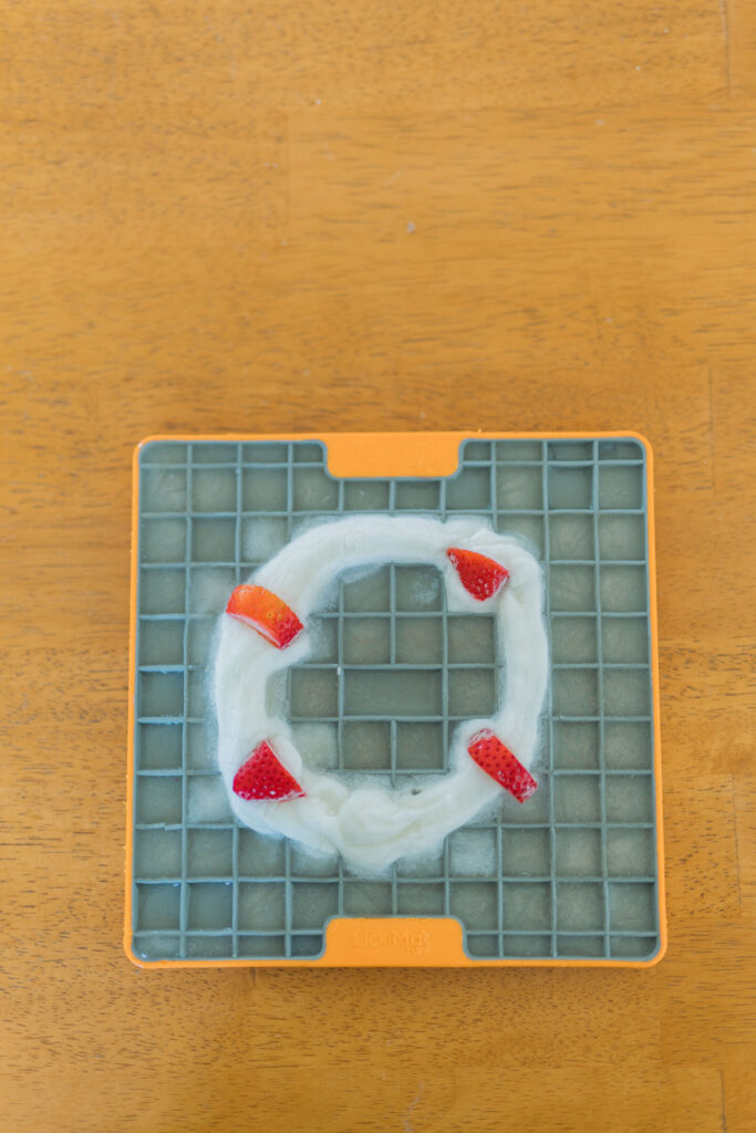 Homemade yogurt strawberry dog bone broth dog treats lick mat recipe sparkles and sunshine blog