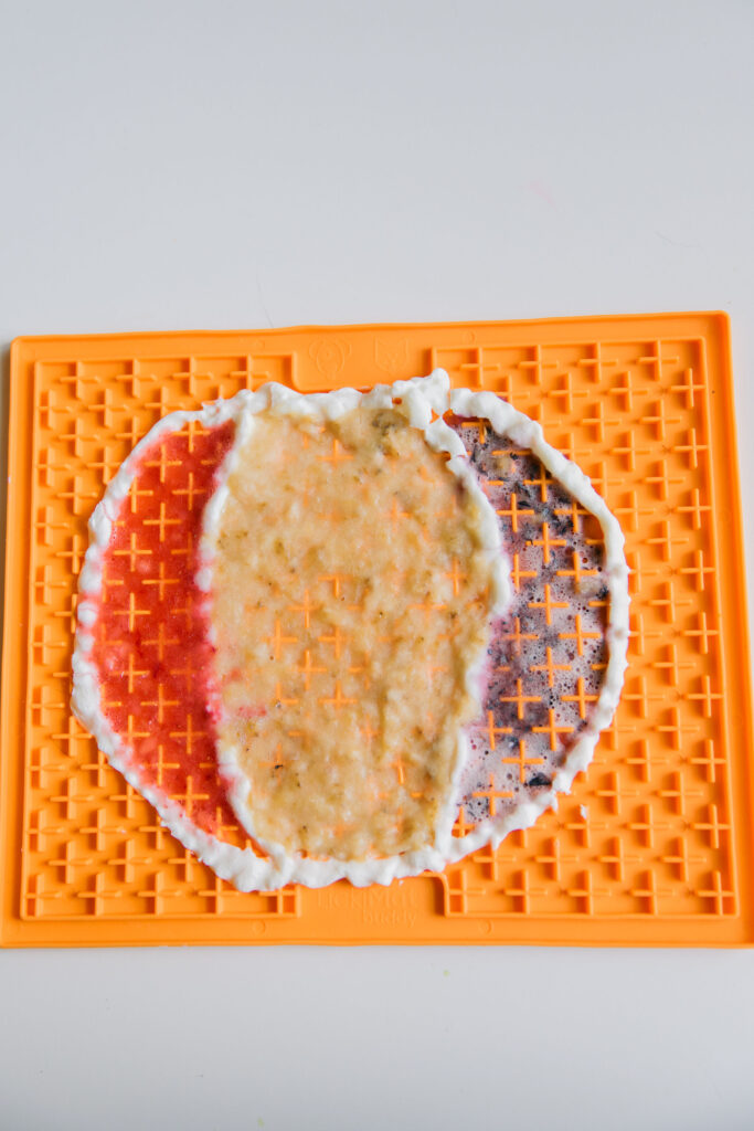 Homemade yogurt blueberry strawberry banana dog treat dog lick mat idea Sparkles and Sunshine Blog