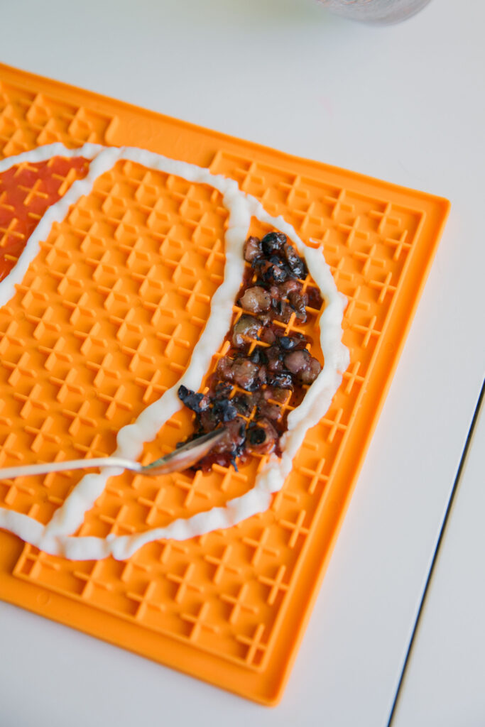 Blueberry dog treat dog lick mat recipe on Lickimat Buddy Sparkles and Sunshine Blog